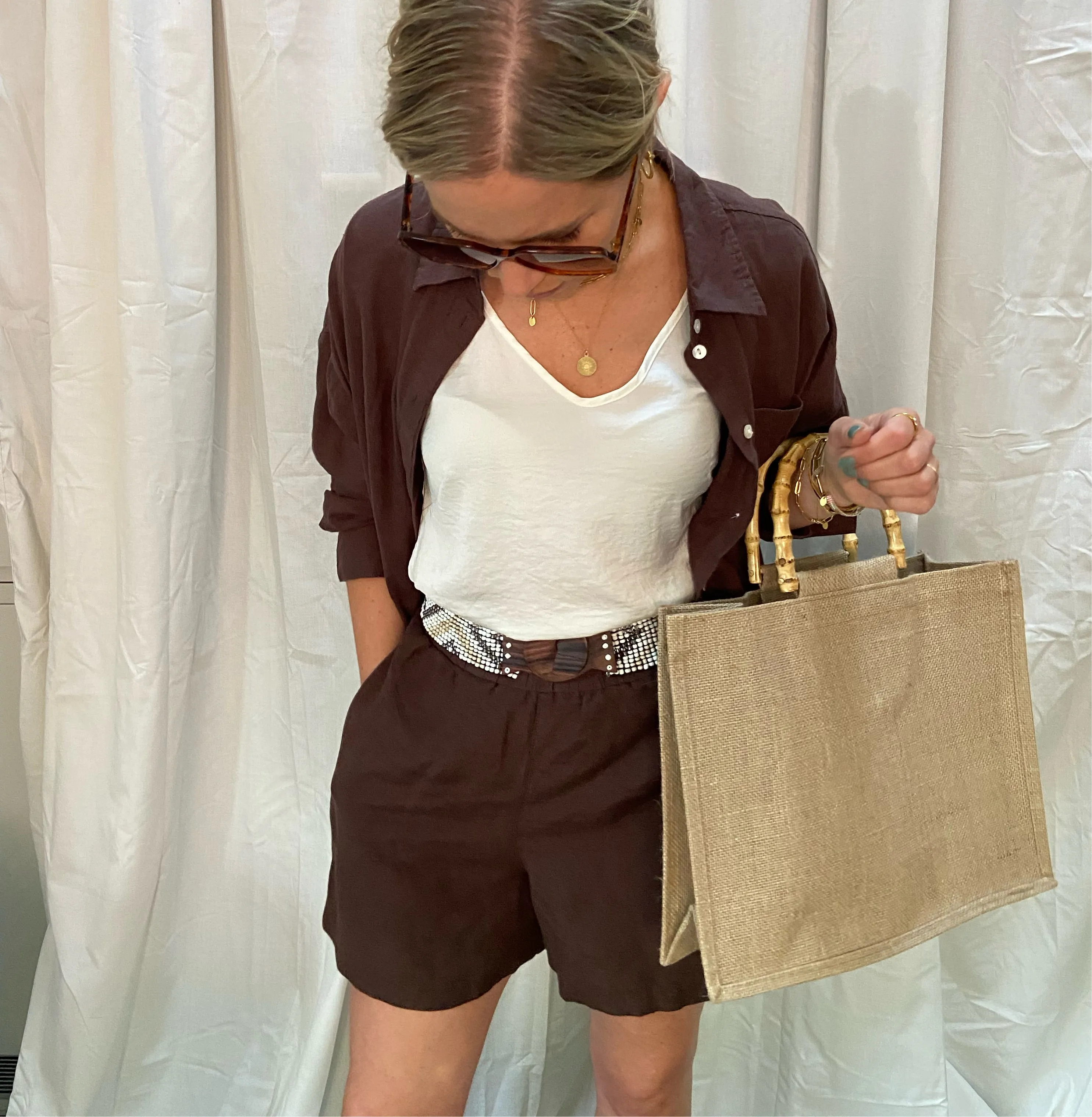 Bamboo Handle Hessian Shopper