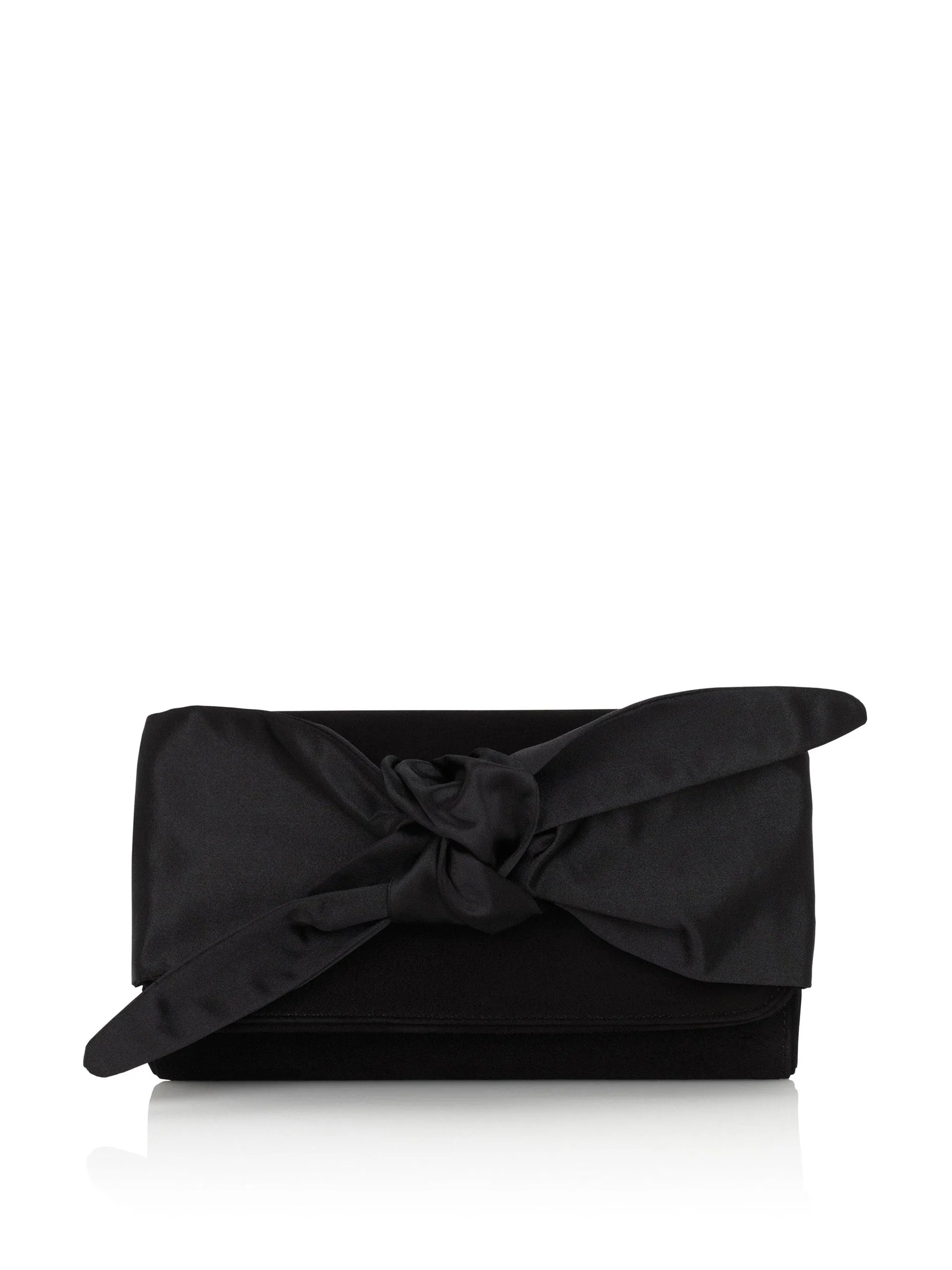 Black satin knot-detail clutch bag