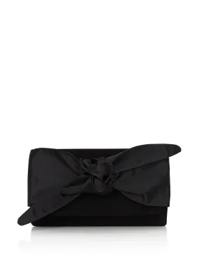 Black satin knot-detail clutch bag
