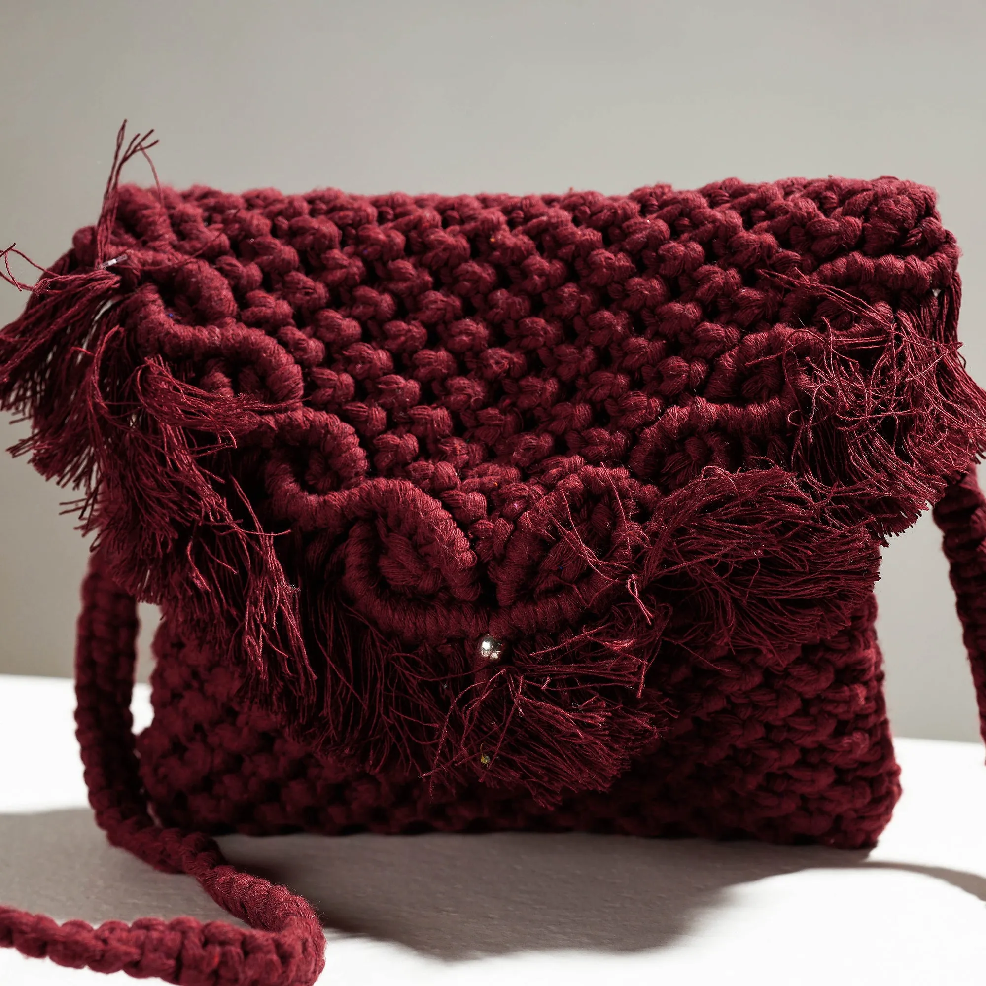 Brown - Thread Work Handcrafted Macrame Sling Bag