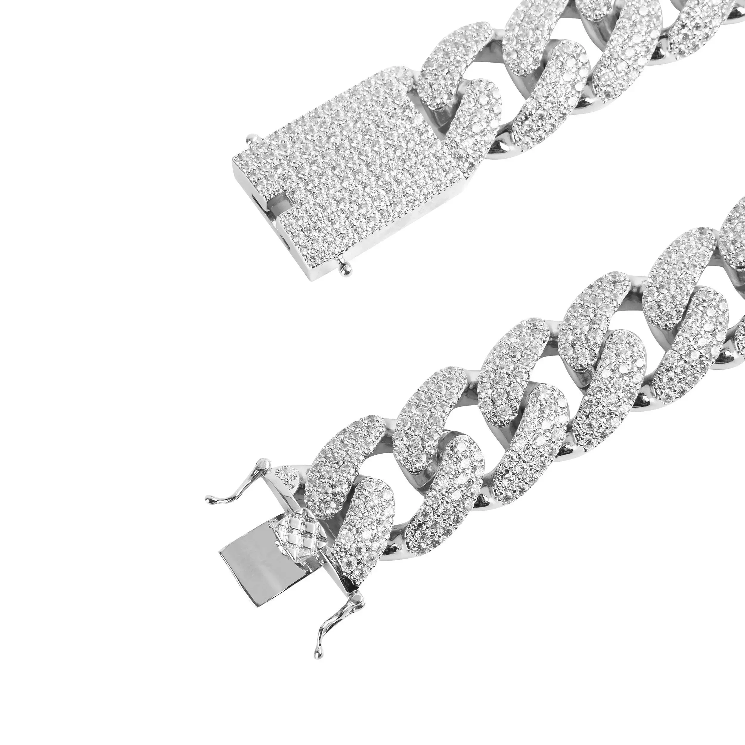 CAMEO 8MM Sterling Silver Cuban Link Chain with Hand-Set Zirconia Elegance