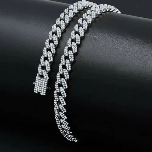 CAMEO 8MM Sterling Silver Cuban Link Chain with Hand-Set Zirconia Elegance