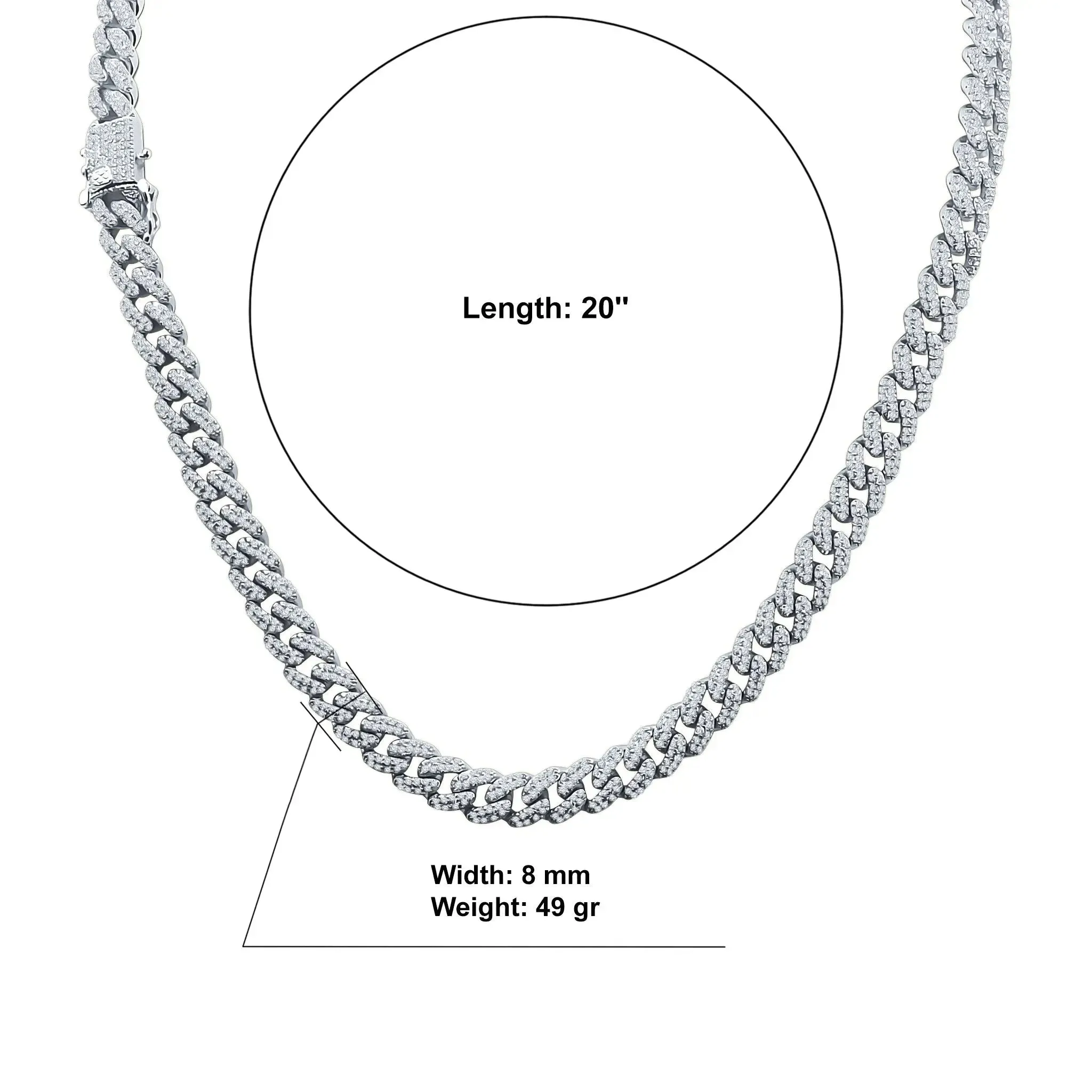 CAMEO 8MM Sterling Silver Cuban Link Chain with Hand-Set Zirconia Elegance