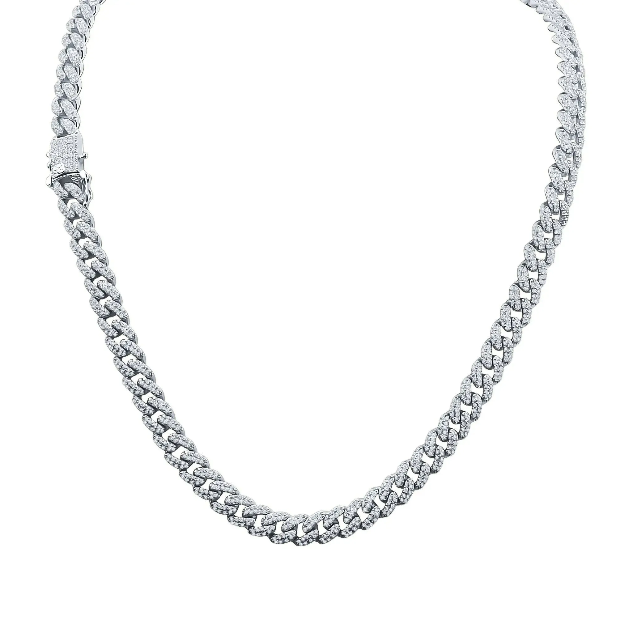 CAMEO 8MM Sterling Silver Cuban Link Chain with Hand-Set Zirconia Elegance