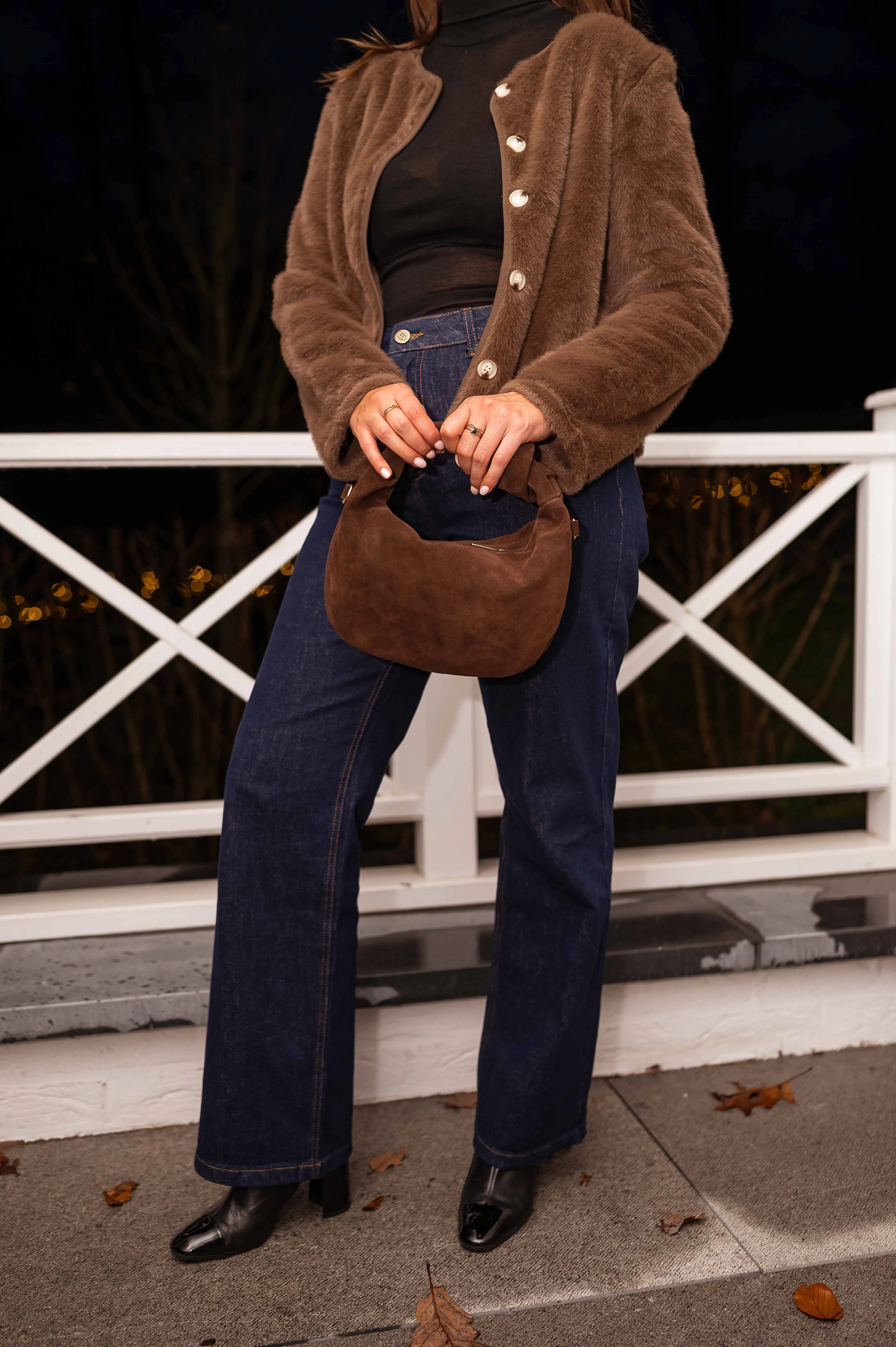 Chocolate Nella Suede Bag