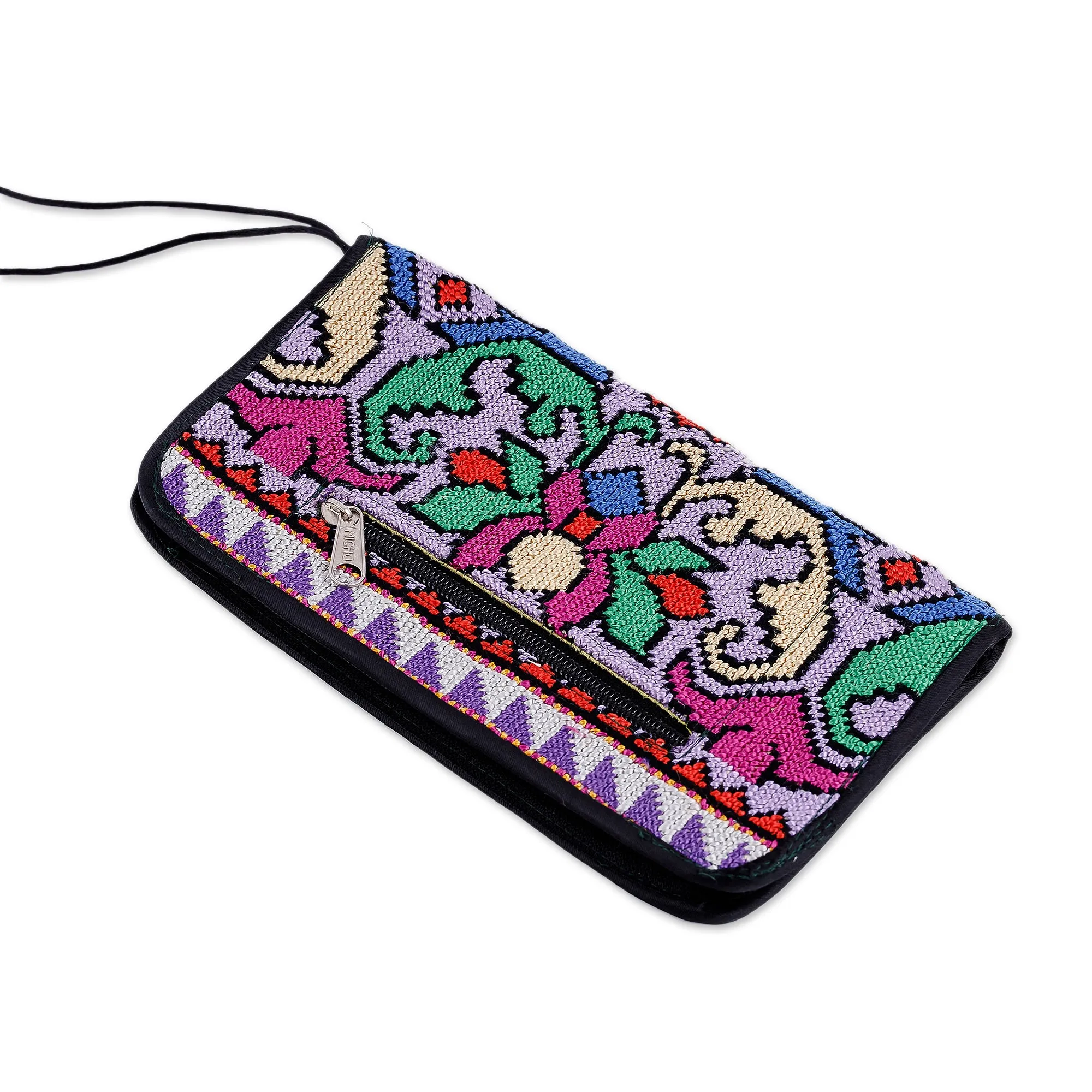 Classic Floral Iroki Embroidered Silk Zippered Wristlet - Sweet Gardens | NOVICA