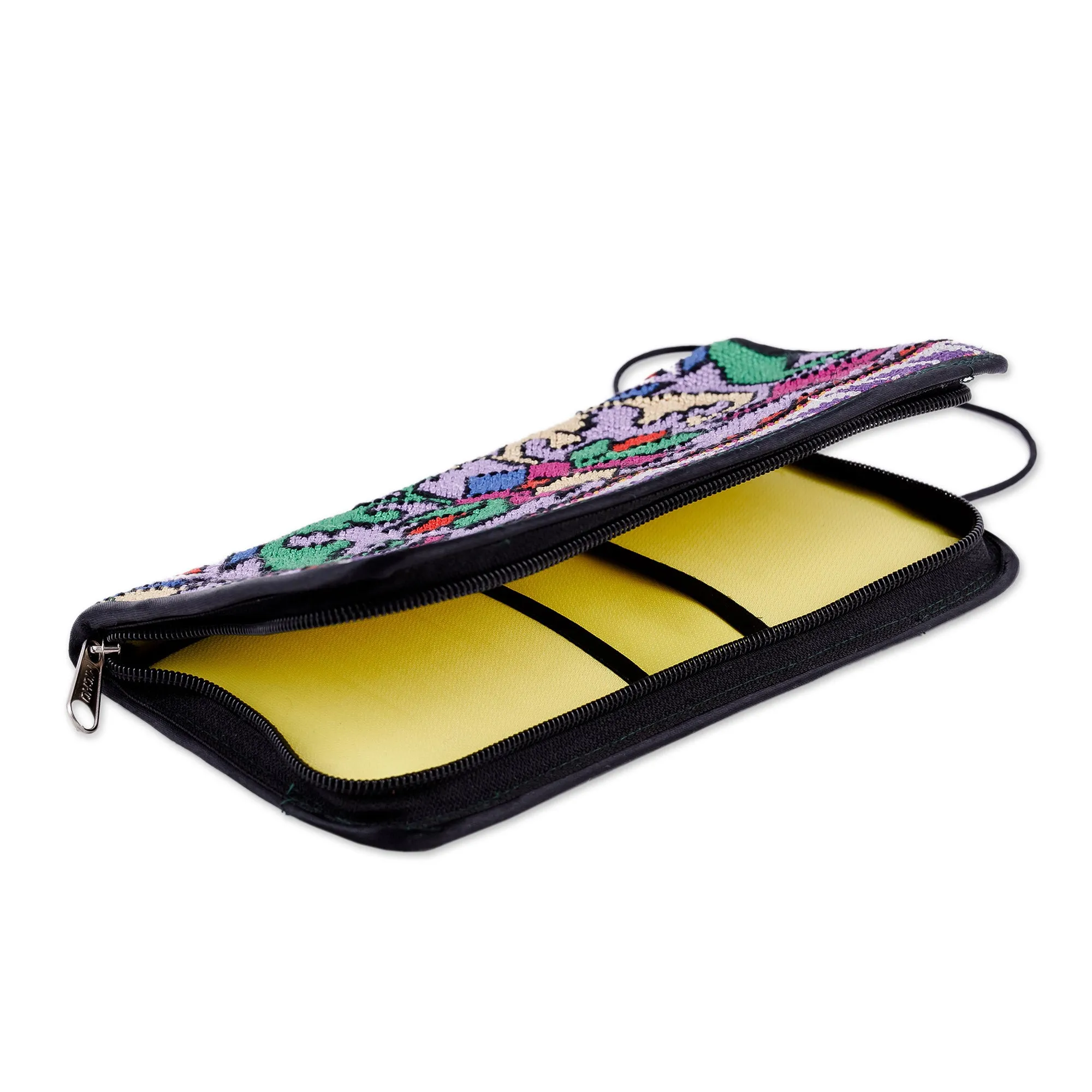 Classic Floral Iroki Embroidered Silk Zippered Wristlet - Sweet Gardens | NOVICA
