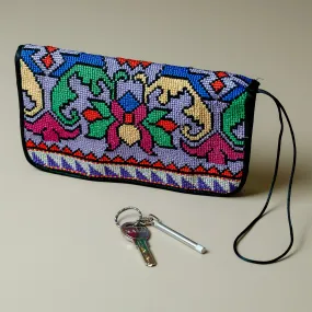 Classic Floral Iroki Embroidered Silk Zippered Wristlet - Sweet Gardens | NOVICA