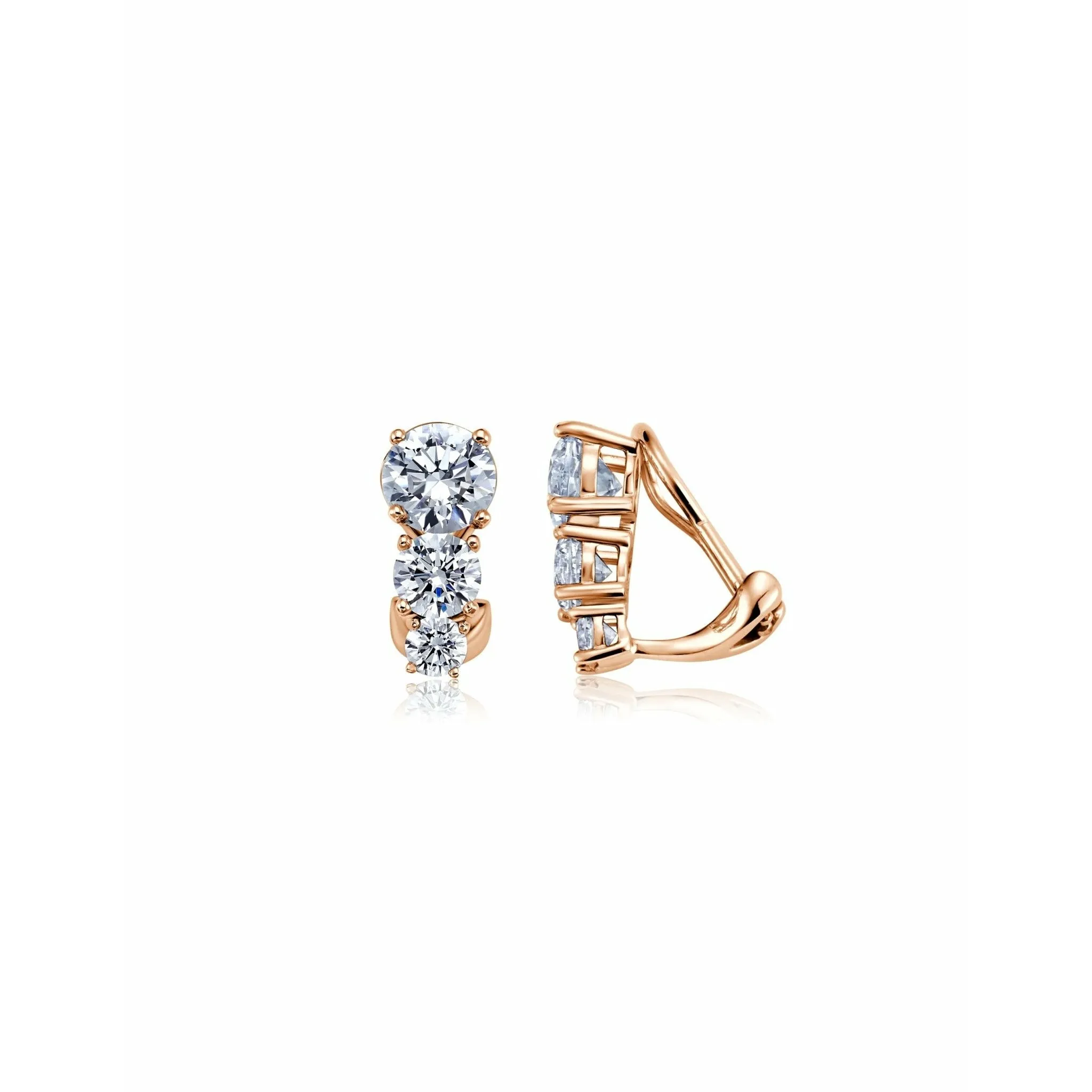 CRISLU 2 Stone Postless Earrings Finished in 18kt Rose Gold