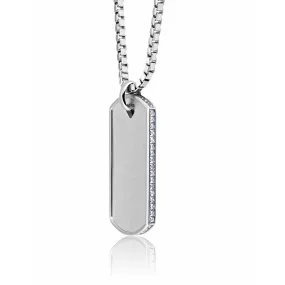 Crislu Mens Matte Box Chain Dog Tag  Necklace with Baguette CZ In Platinum Finish