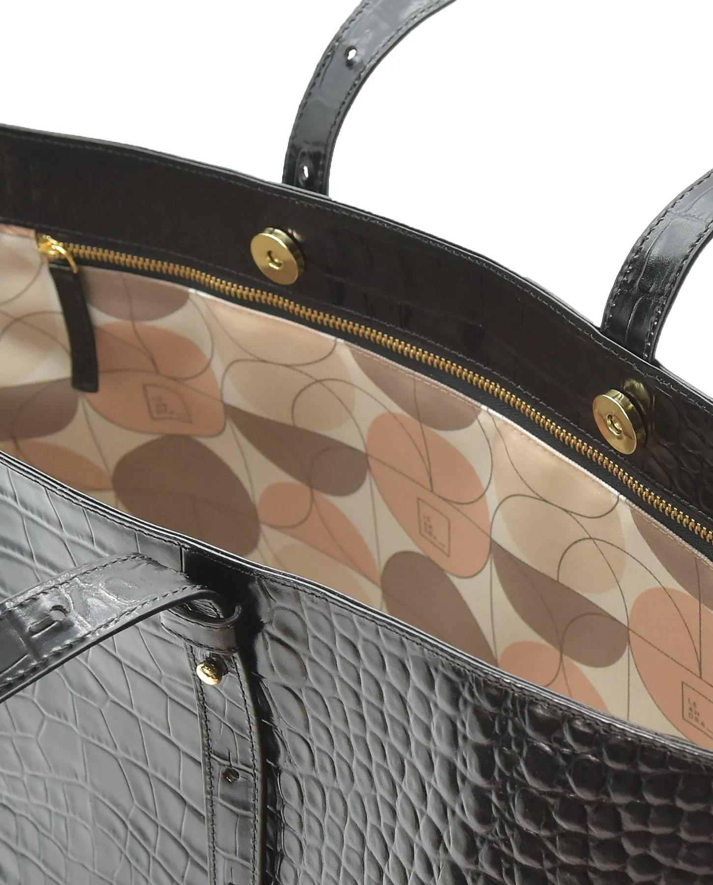 Croco Engraved Leather Shopping Bag Black