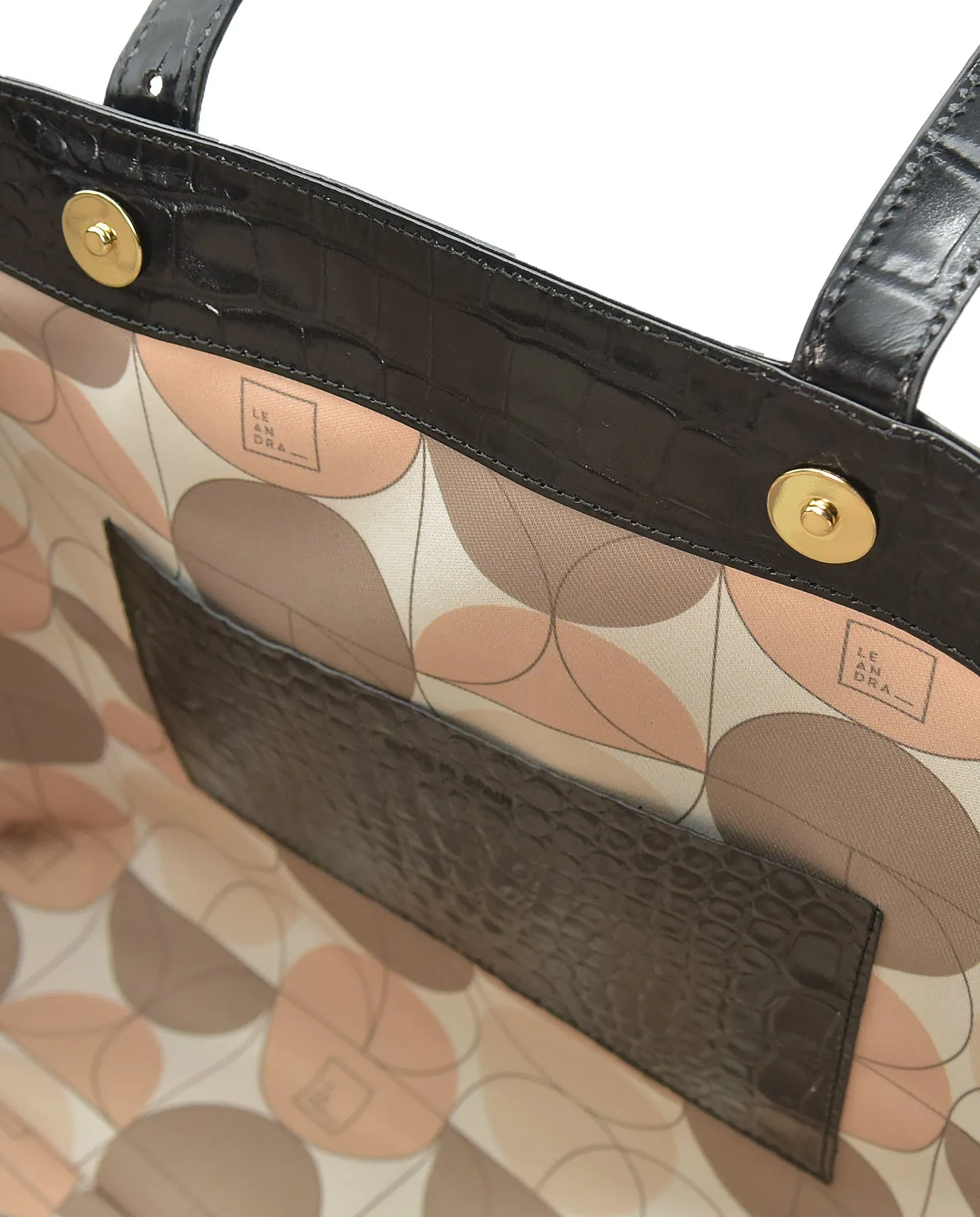 Croco Engraved Leather Shopping Bag Black