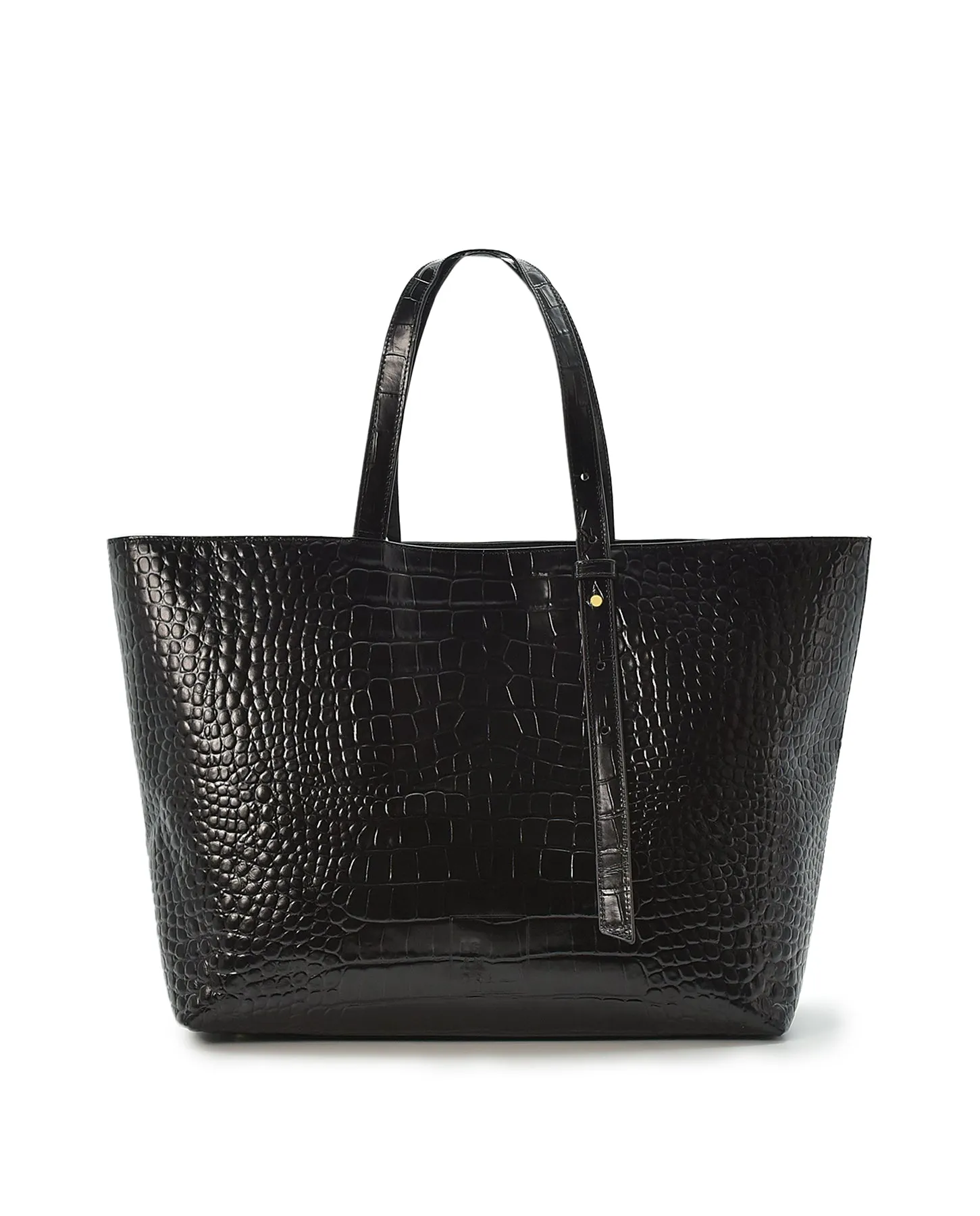 Croco Engraved Leather Shopping Bag Black
