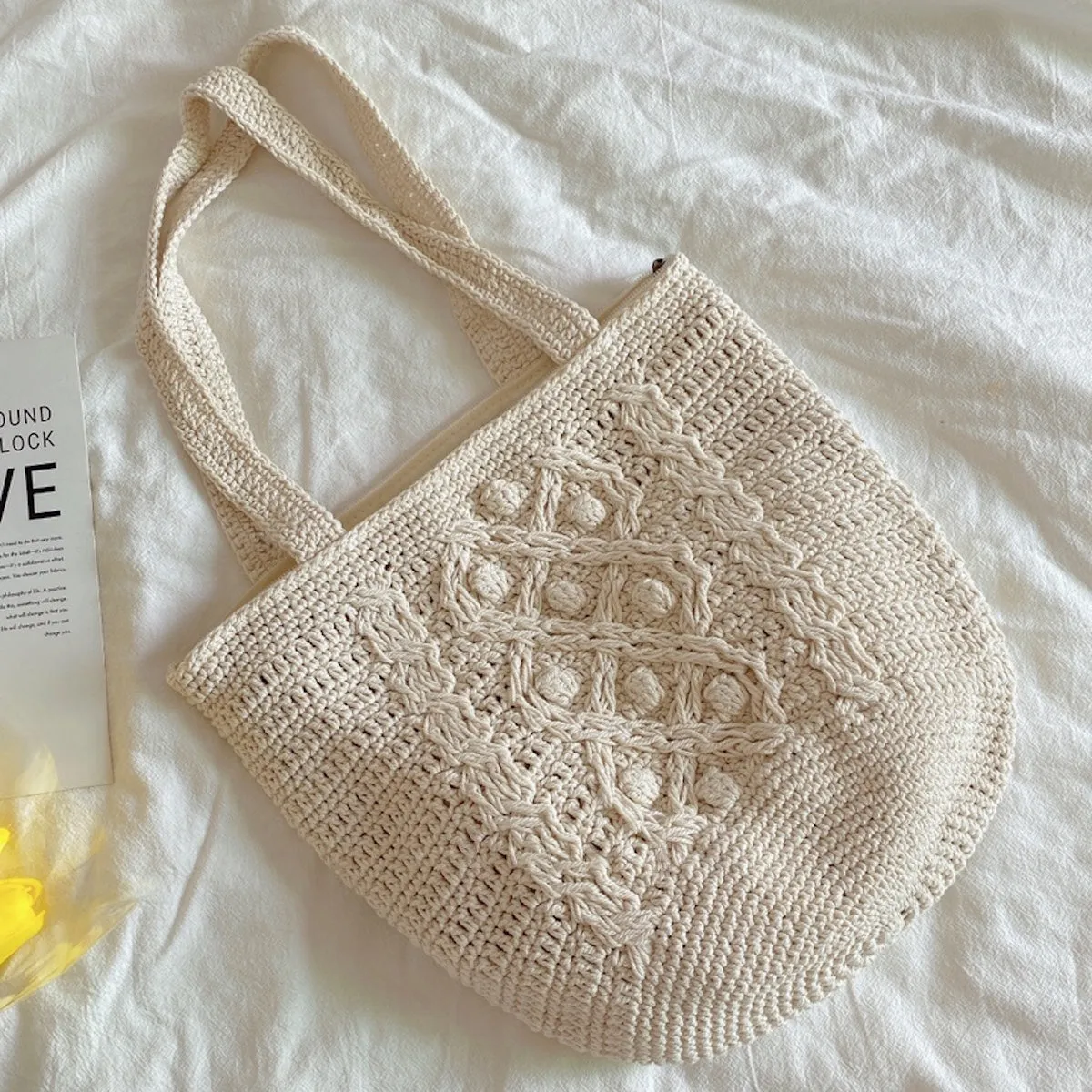 Elena Handbags Handmade Cotton Knitted Shoulder Bucket Bag