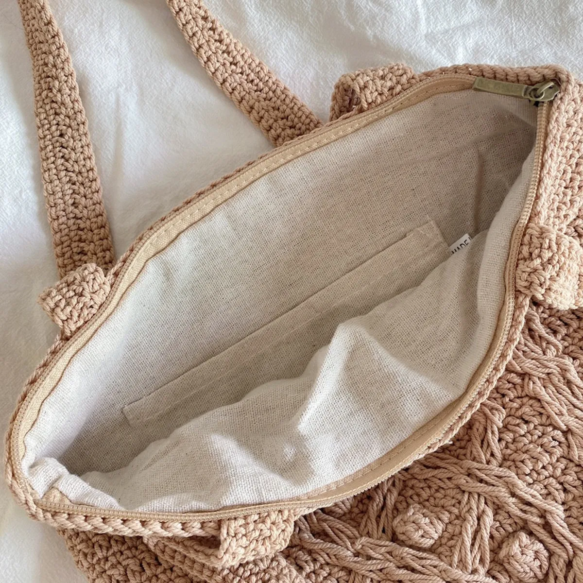 Elena Handbags Handmade Cotton Knitted Shoulder Bucket Bag