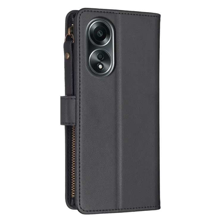 For OPPO A98 5G 9 Card Slots Zipper Wallet Leather Flip Phone Case(Black)