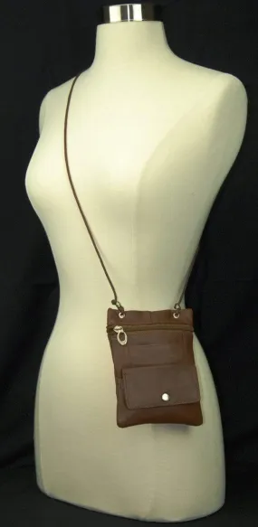Genuine Leather Cross Body Bag With Front Button Pocket Tan