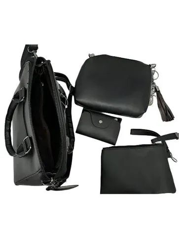 Handbag Faux Leather Black-3-Piece - 9.5x10" 669214x