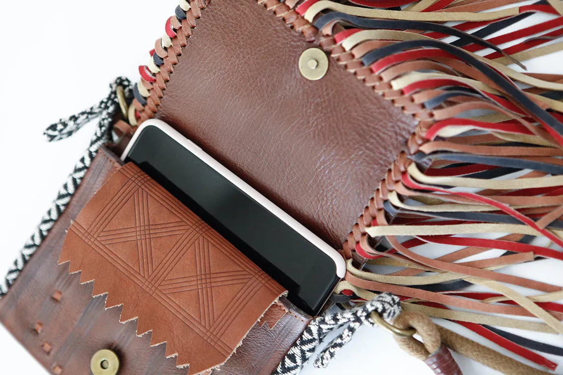 Handmade Boho Leather Fringe Crossbody Purse Western Purses With Fringe For Women