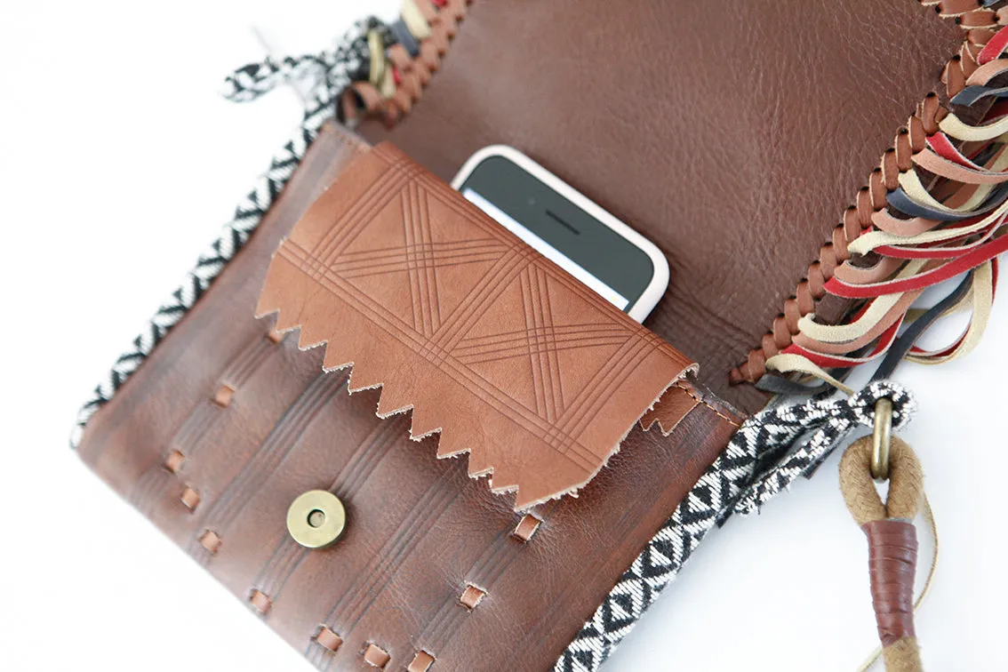 Handmade Boho Leather Fringe Crossbody Purse Western Purses With Fringe For Women
