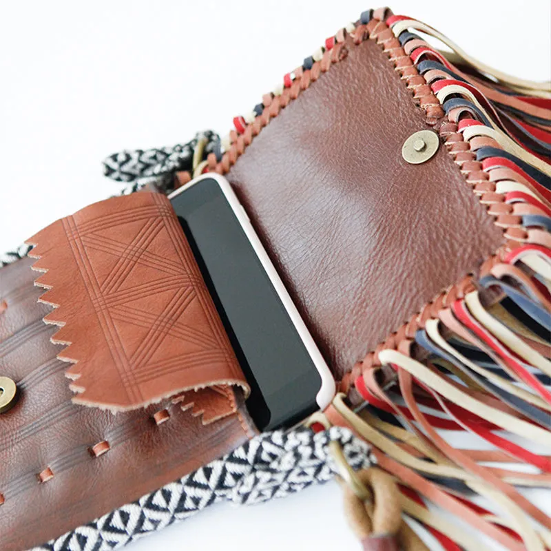 Handmade Boho Leather Fringe Crossbody Purse Western Purses With Fringe For Women