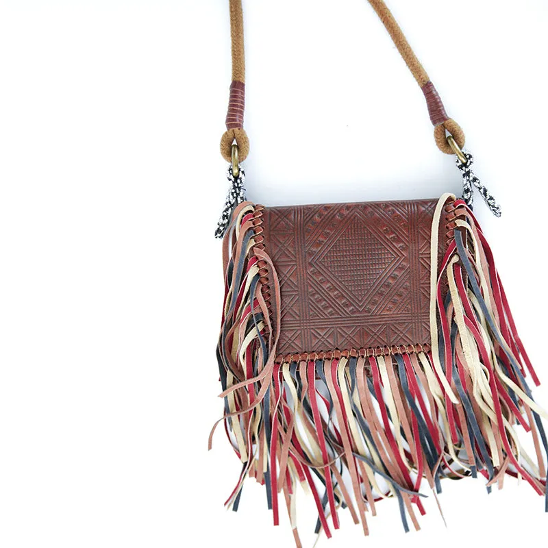 Handmade Boho Leather Fringe Crossbody Purse Western Purses With Fringe For Women