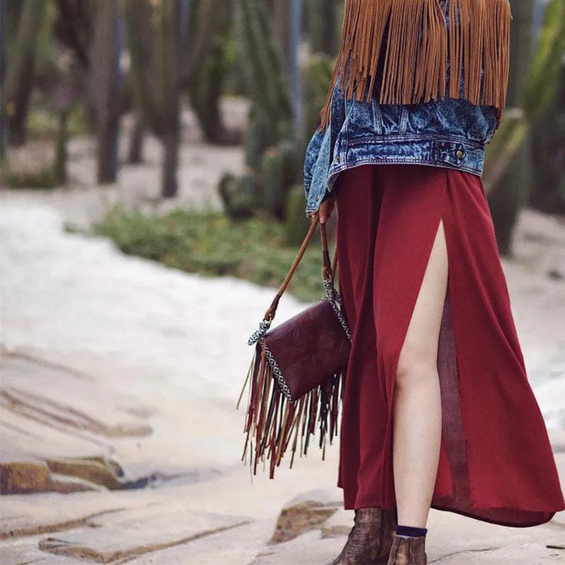 Handmade Boho Leather Fringe Crossbody Purse Western Purses With Fringe For Women