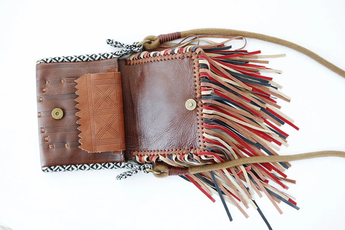 Handmade Boho Leather Fringe Crossbody Purse Western Purses With Fringe For Women