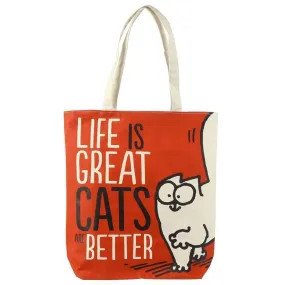 Handy Cotton Zip Up Shopping Bag - Simon's Cat - Life is Great Cats are Better!