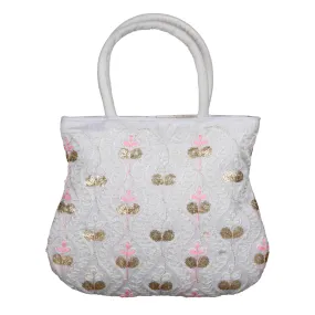 Heart Home Hand Bag|Traditional Hand Bag|Silk Wallet Hand Bag|Woman Tote Hand Bag|Ladies Purse Handbag|Gifts Hand Bag|Curved Shape Embroidery Hand Bag|Cream
