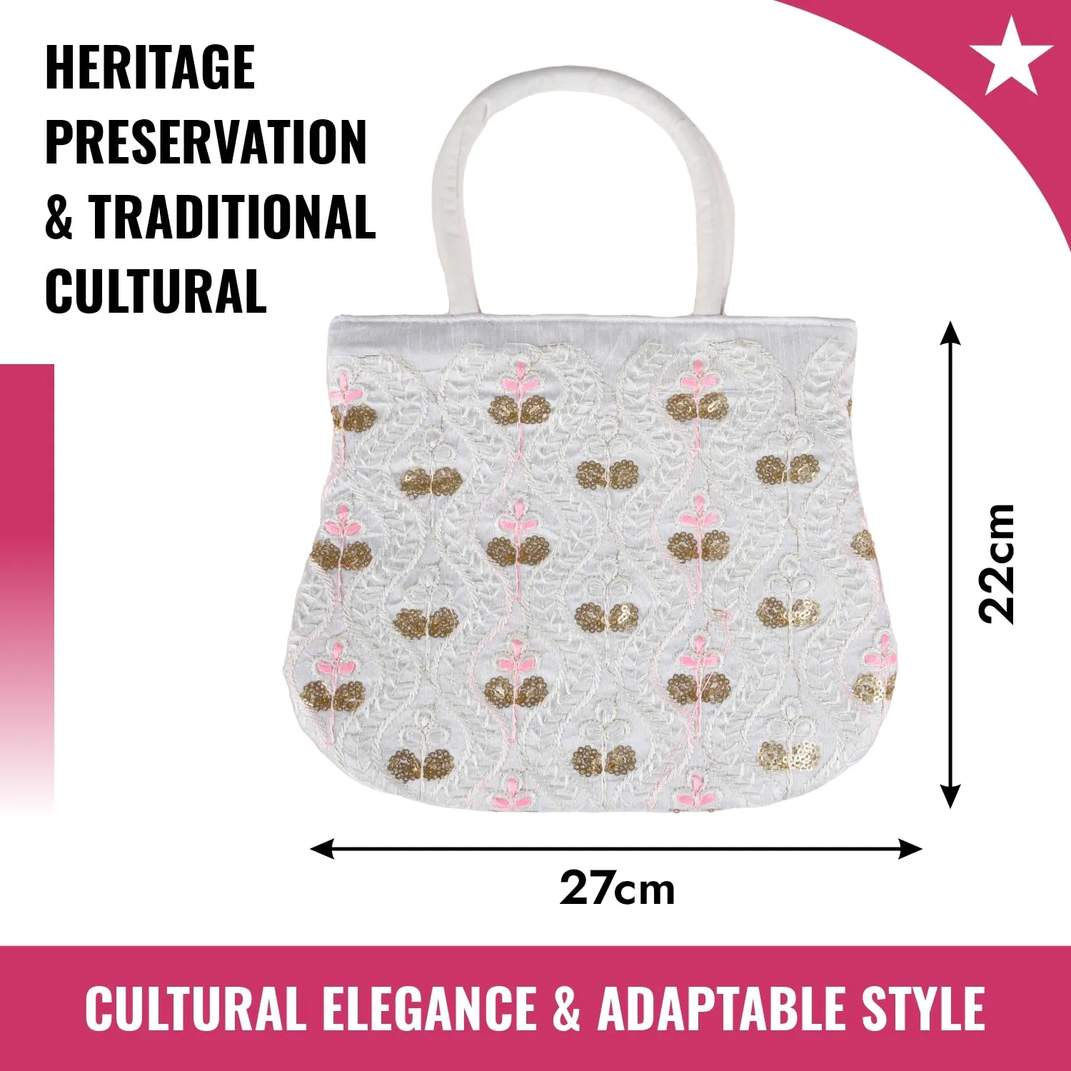 Heart Home Hand Bag|Traditional Hand Bag|Silk Wallet Hand Bag|Woman Tote Hand Bag|Ladies Purse Handbag|Gifts Hand Bag|Curved Shape Embroidery Hand Bag|Cream