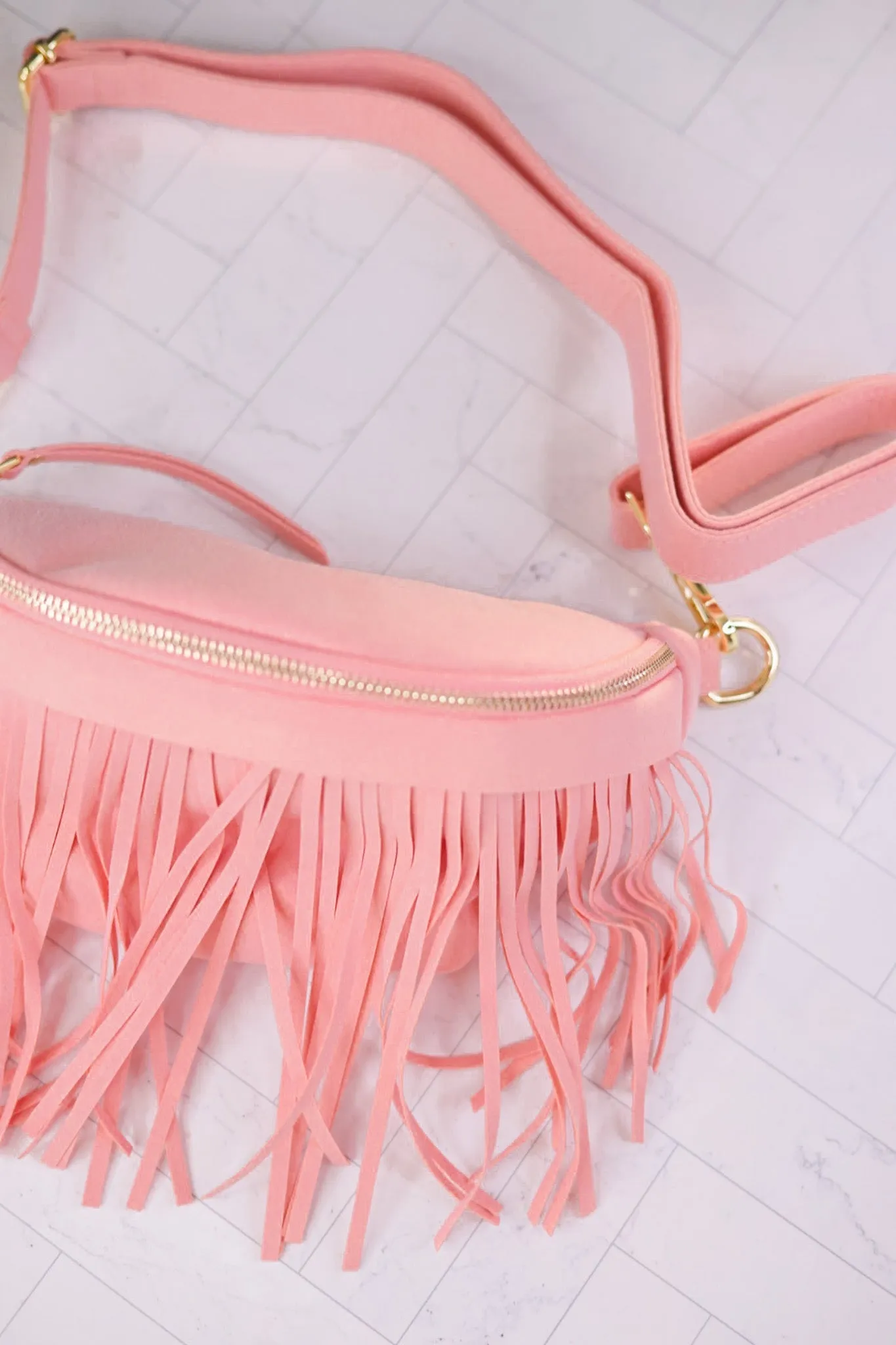 Light Pink Removable Fringe Fanny Pack