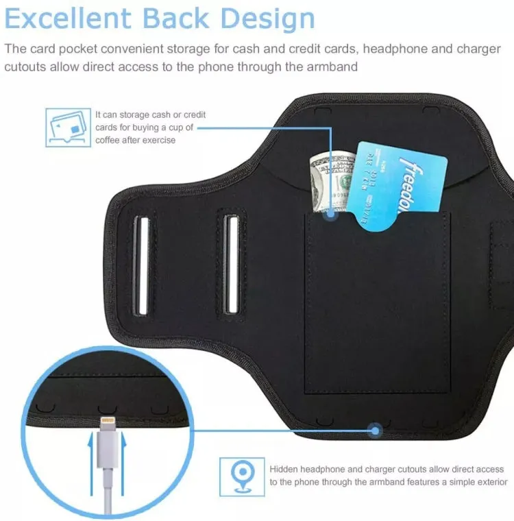 Mobile Phone Armband With Adjustable Strap & Key Pocket, Size: Medium Blue