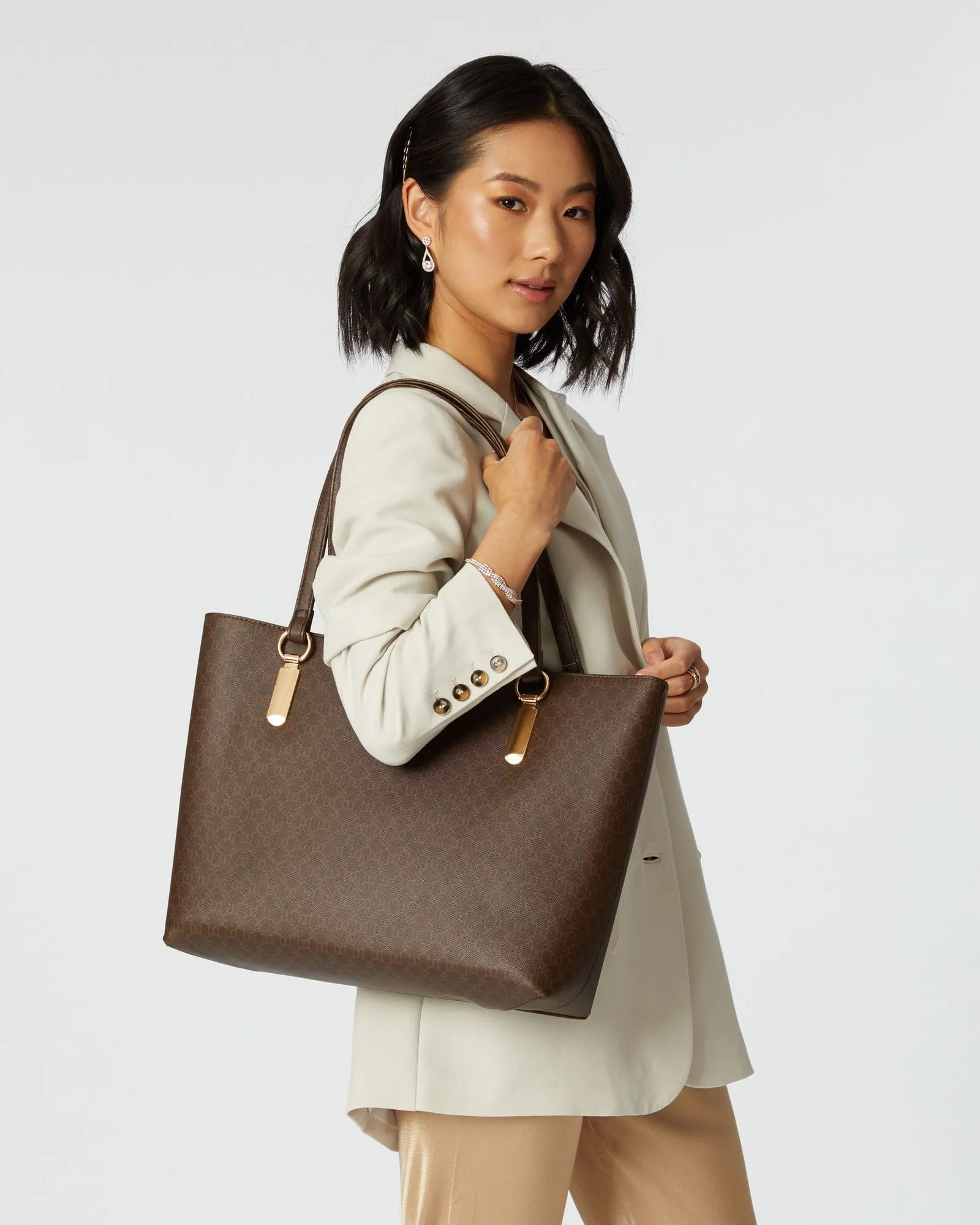 Monogram Angelina Tote Bag with Gold Hardware