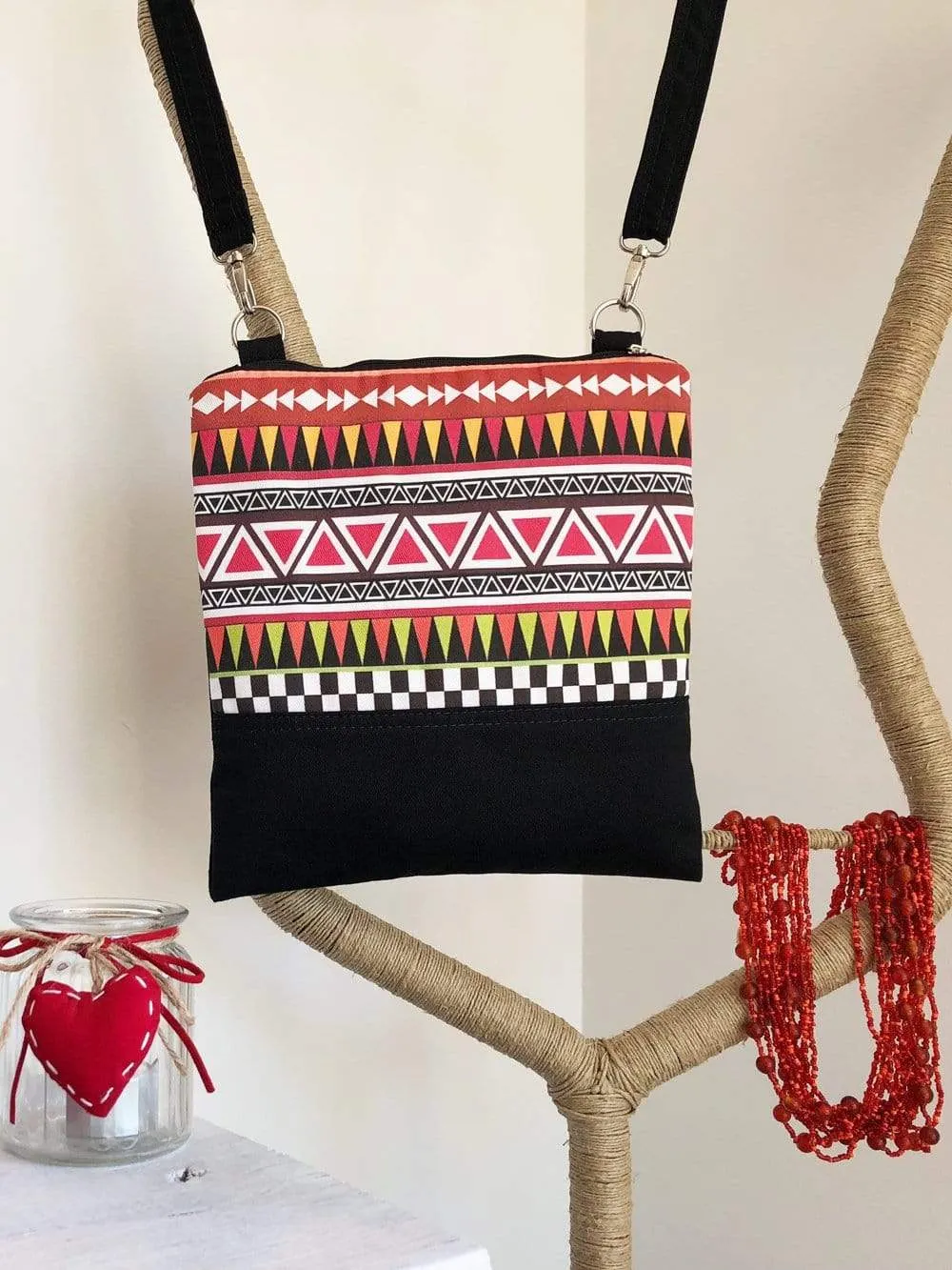 Red Aztec Cross Body Bag Bohemian Pouch | Aris Bags