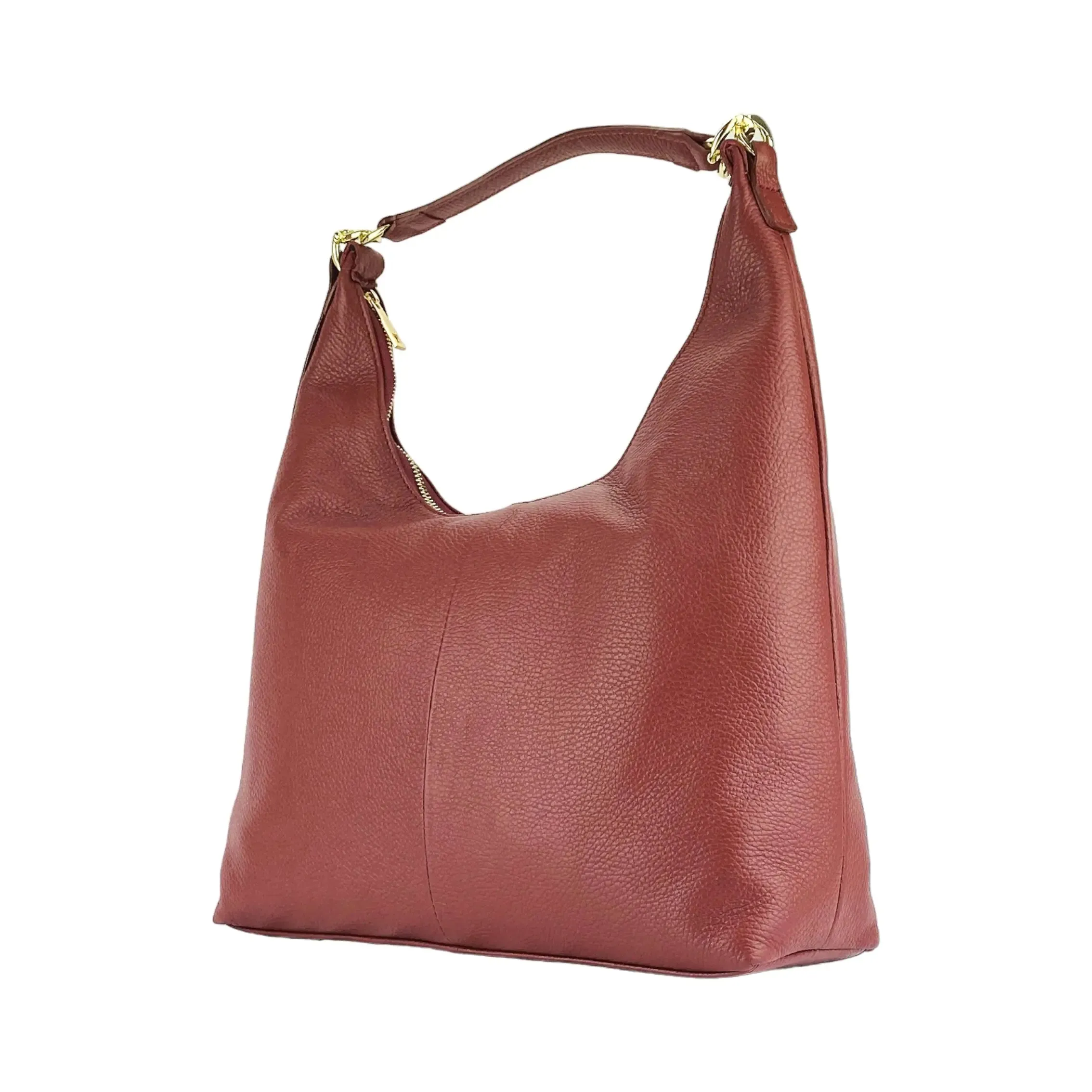 Ruby Red Italian Leather Shoulder Bag - A Touch of Elegance for Women