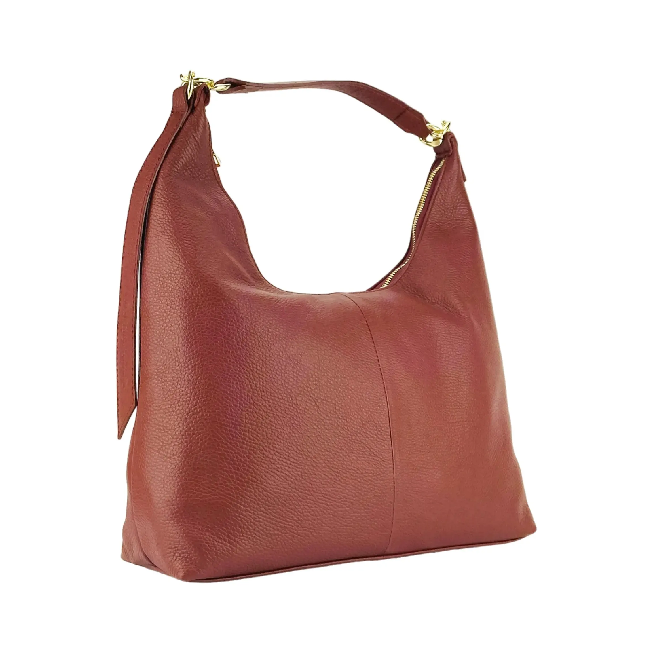 Ruby Red Italian Leather Shoulder Bag - A Touch of Elegance for Women