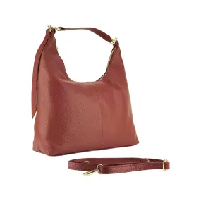 Ruby Red Italian Leather Shoulder Bag - A Touch of Elegance for Women