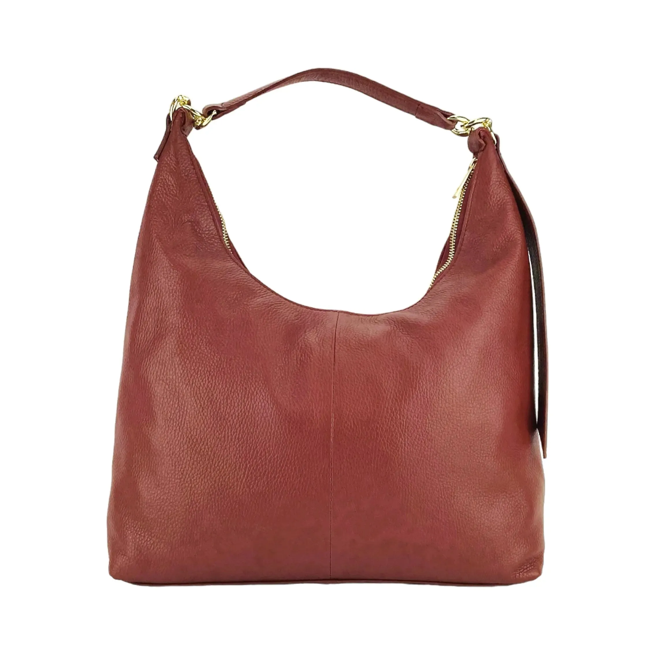 Ruby Red Italian Leather Shoulder Bag - A Touch of Elegance for Women