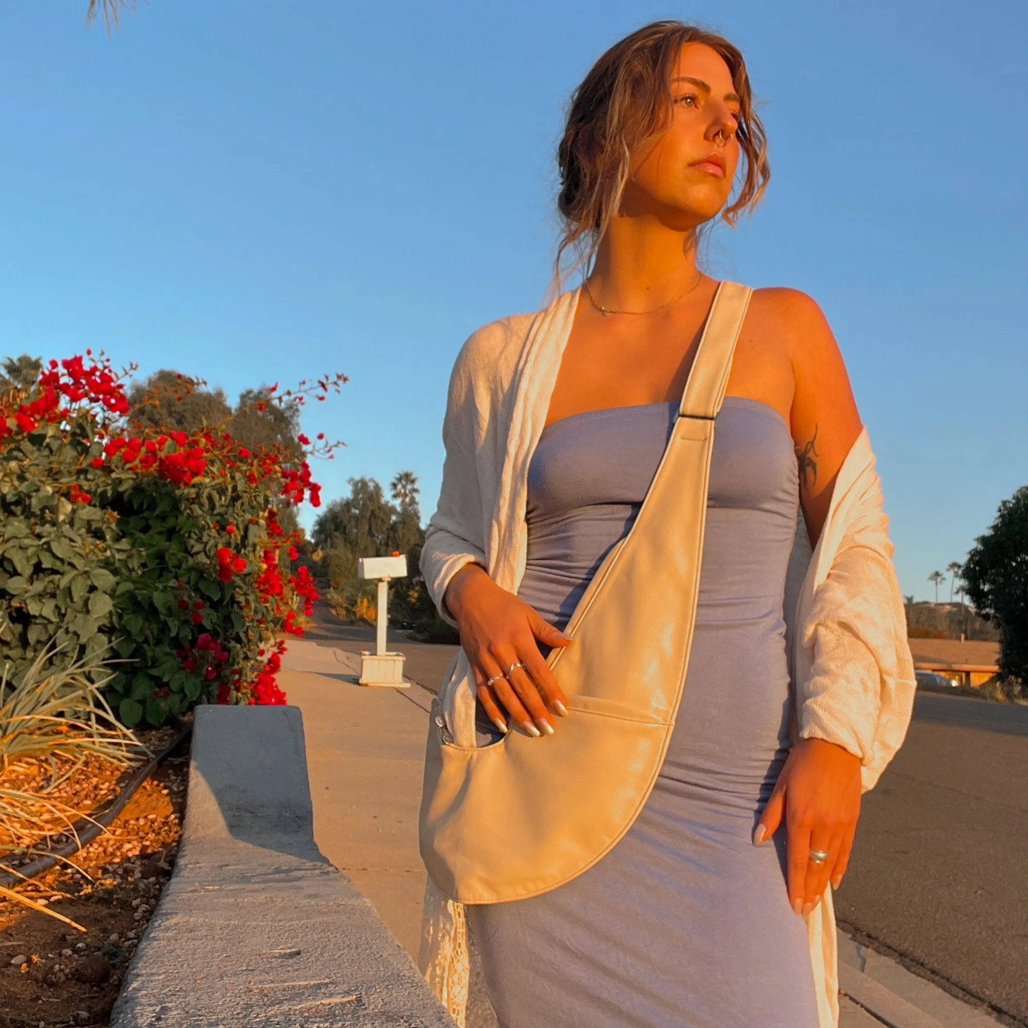 Tan Faux Leather Sash Bag