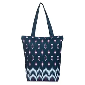 Tikuli Polyester Durable Canvas Large Size Printed Tote Bag for Women with ZIP (Navy Blue -1)