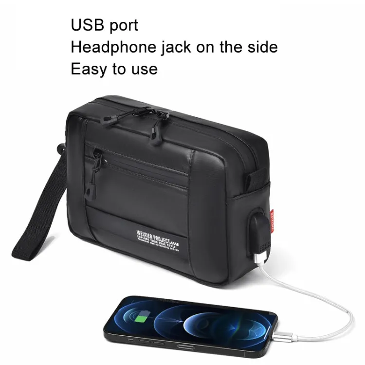 WEIXIER W126 Leisure Men Shoulder Bag Portable With USB Port Outdoor Messenger Bag(Black)